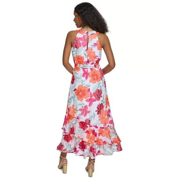 Calvin Klein Women's Floral-Print Halter Chiffon Maxi Dress White Multicolor 10 - Picture 3 of 12